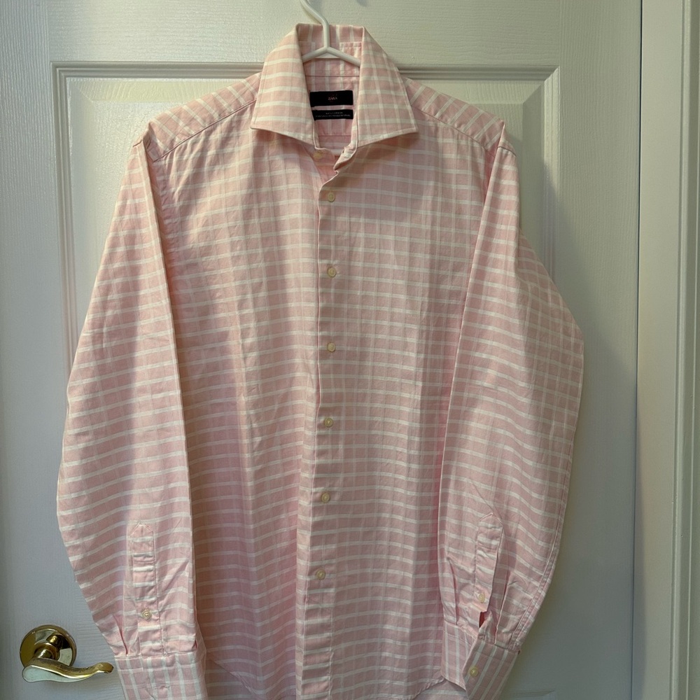 Zara Men's Dress Shirt Neck Size USA 15 Pink & White